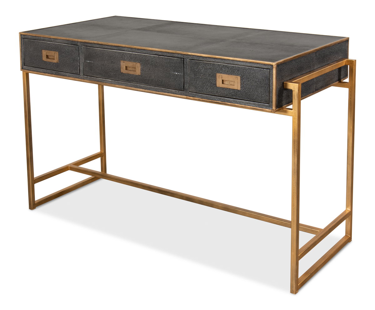 Grey Leather Shagreen Desk, by Sarreid, 1'10" length x 4'1" width x 2'7" height View 1