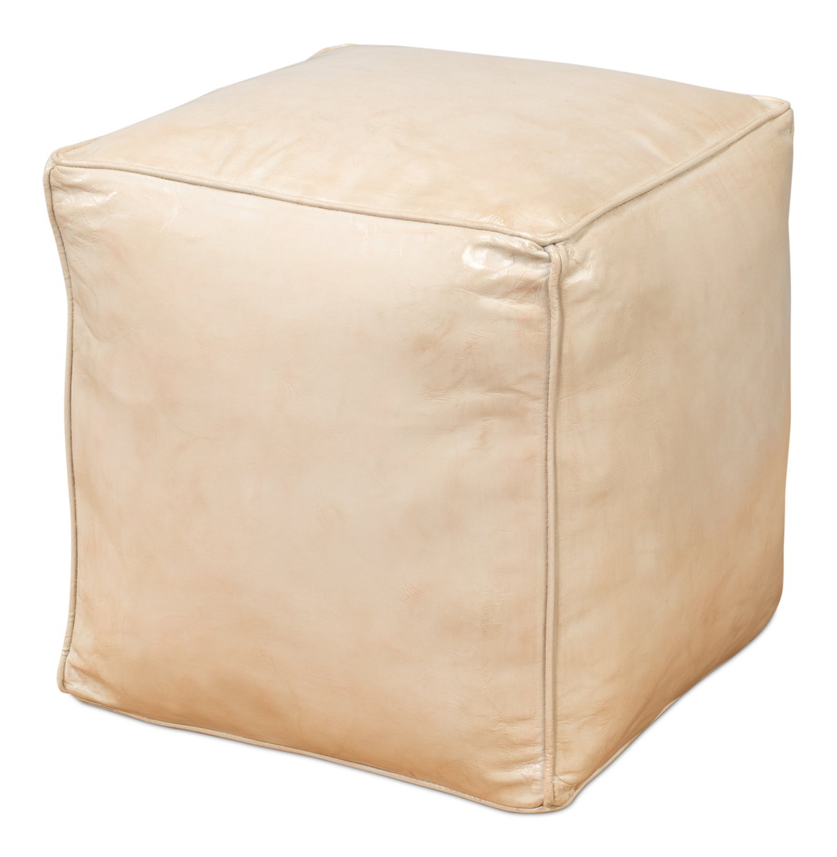 Sunday Afternoon Leather Cube  Taupe, by Sarreid, 1'3" length x 1'3" width x 1'4" height View 8