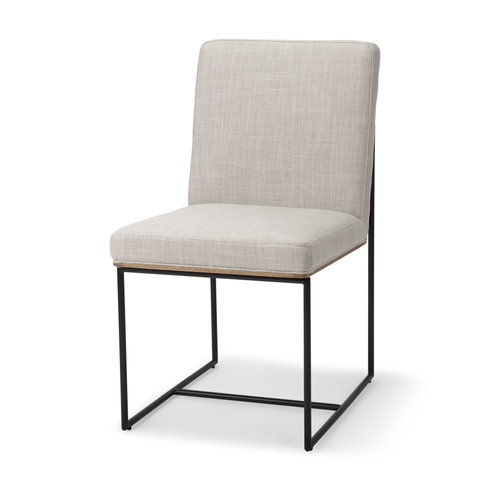 Stamford High-Back Dining Side Chair | Beige Linen with Black Metal