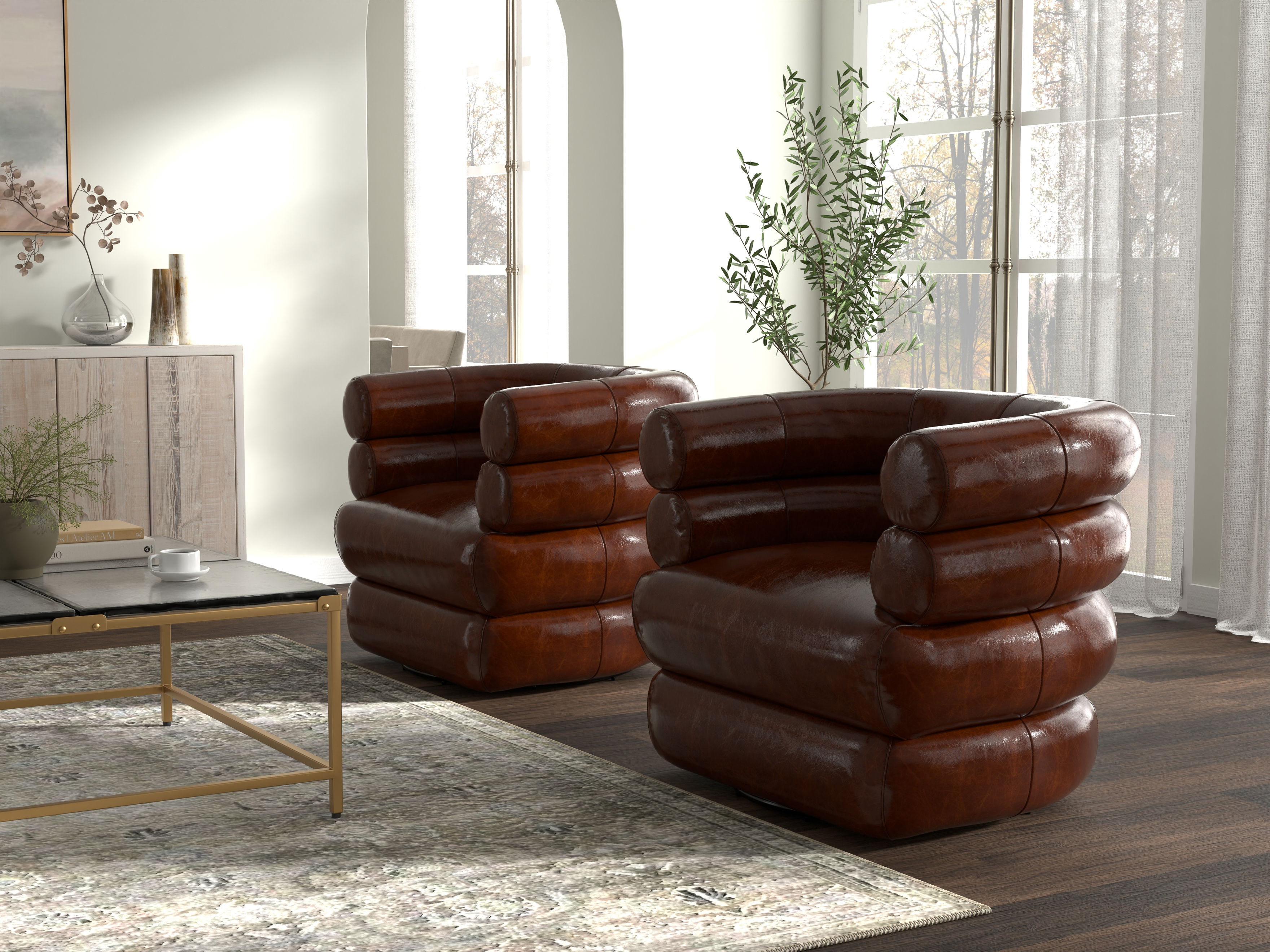 Rondo Leather Swivel Chair Brown large image 