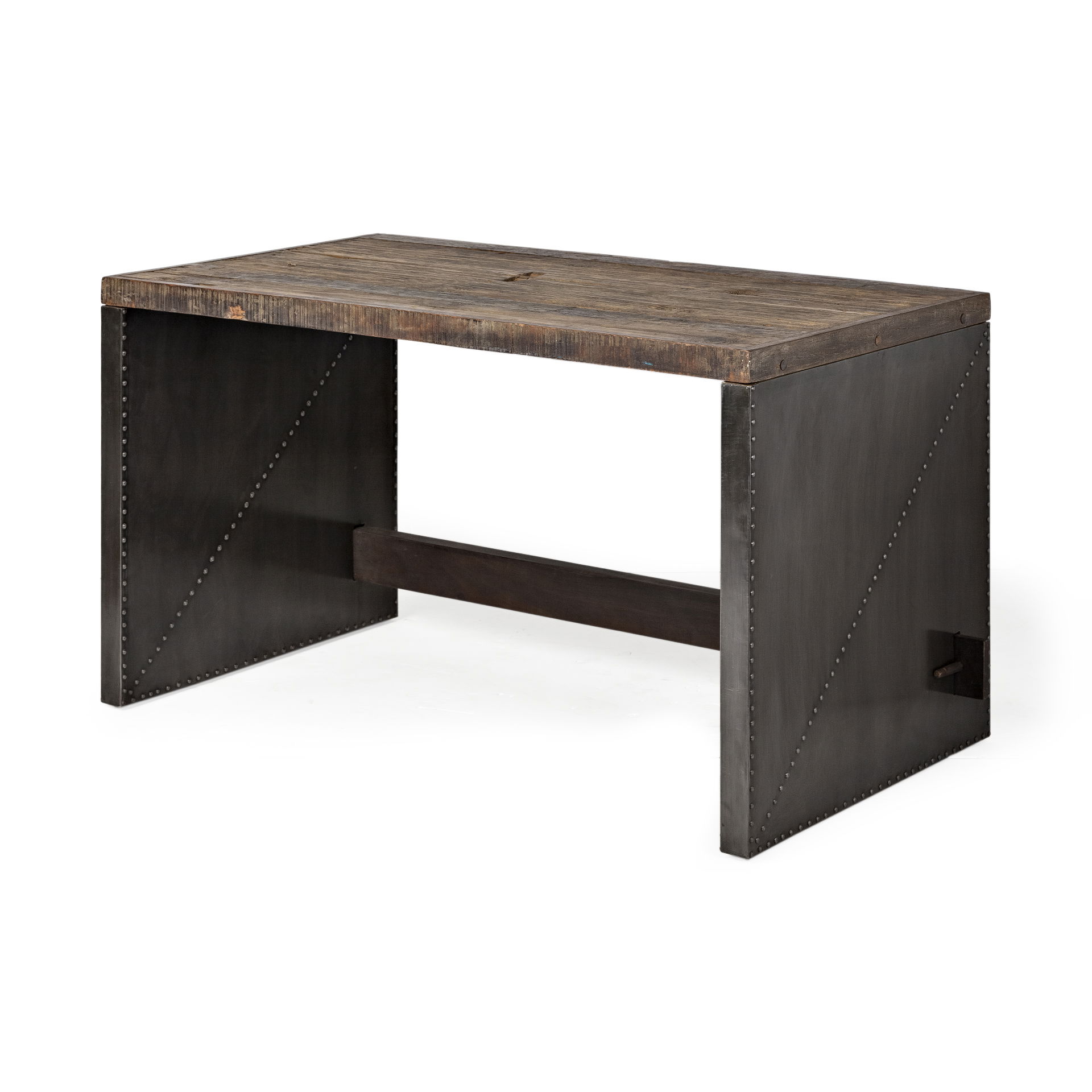 Orwell 52L x 28W Brown Wood Top Metal Cladded Frame Office Desk, by Mercana, 56" length x 28" width x 30" height View 1