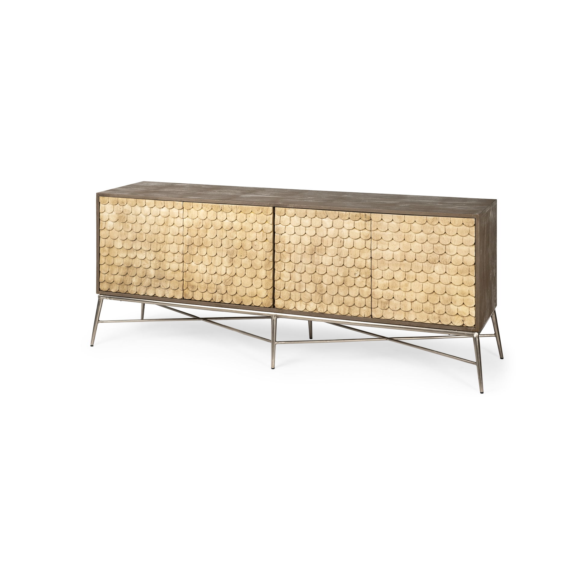 Swordfish 72L x 19W  x 30.25H Two-Tone Brown Wood Cabinet Silver Metal Base 4 Cabinet Door Sideboard large image 