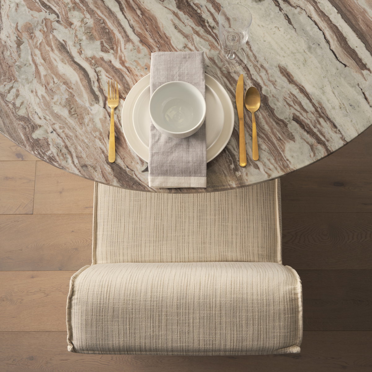 Damon Fully Upholstered Cream-Toned Fabric Dining Chair on Casters, by Mercana, 19.75" length x 26.25" width x 31.75" height View 3
