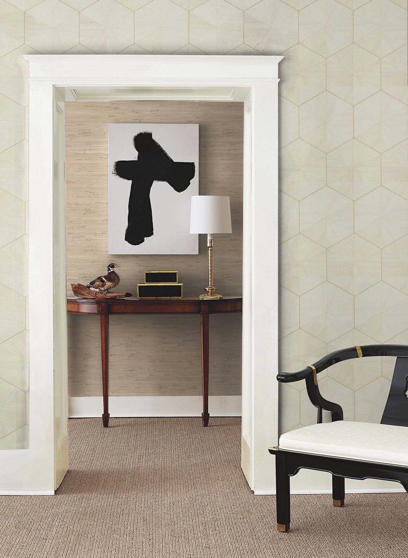 Hexagram Wood Veneer Ivory Wallpaper Hexagram Wood Veneer Ivory Wallpaper large image