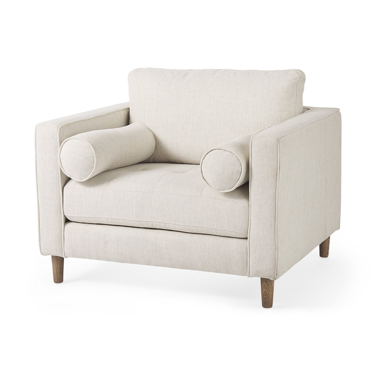 Loretta  Cream Fabric Chair with Two Bolster Cushions, Accent Chair by Mercana, 40.75" length x 36.22" width x 33.86" height View 1