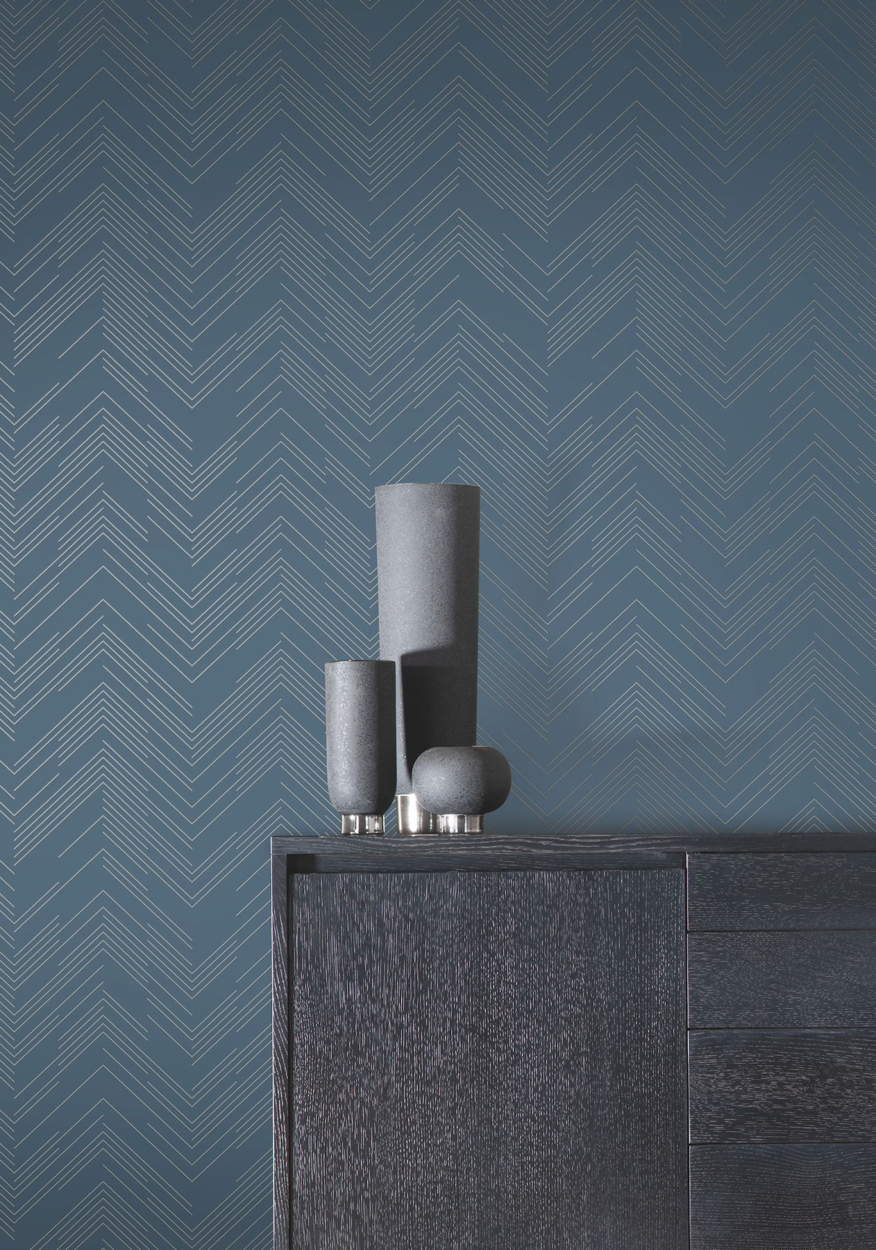 Polished Chevron Blue & Silver Wallpaper large image 