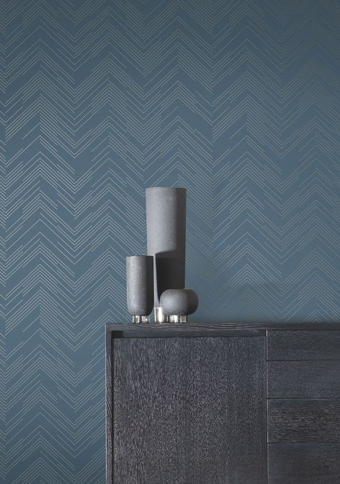 Polished Chevron Blue & Silver Wallpaper