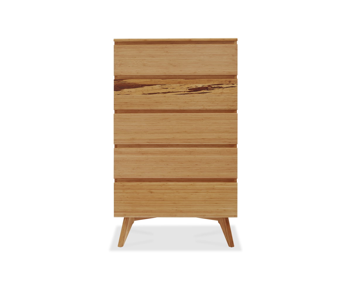 Azara Five Drawer High Chest, Caramelized, Dresser by Greenington, 19" length x 32" width x 53" height View 1