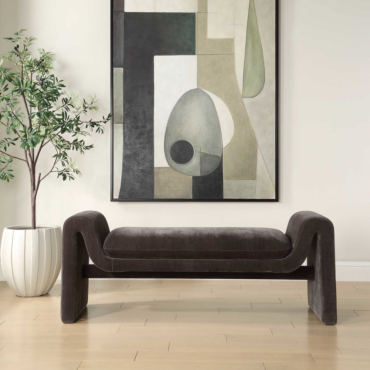 Manson Modern Charcoal Bench, Furniture by Uttermost, 60" width x 23.5" height x 19" depth View 2
