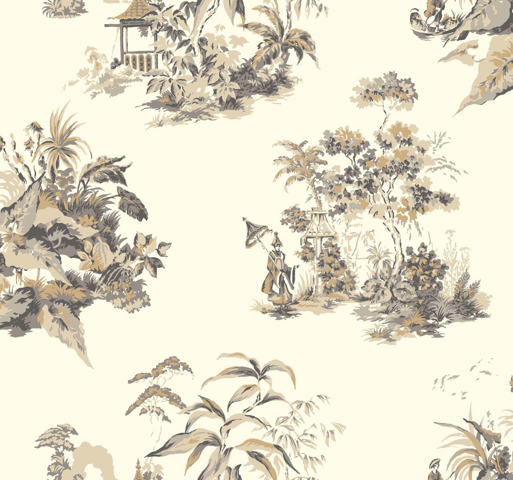 Oriental Scenic  Gold & Grey Metallic Wallpaper large image 