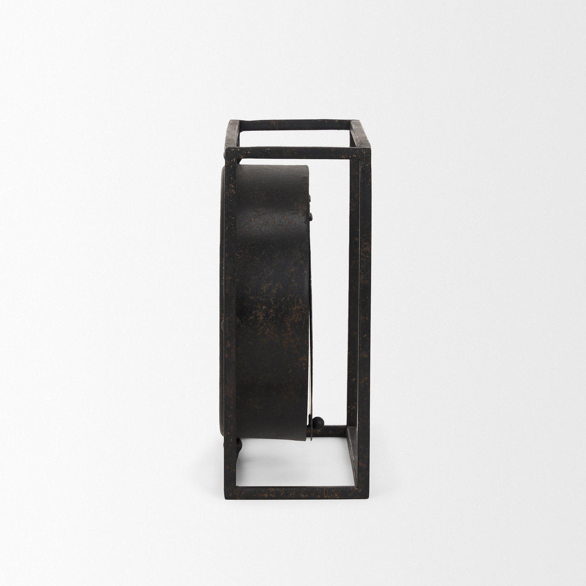 Raisa Black with Gold Antiquing Metal Table Clock, by Mercana, 3.05" length x 1.28" width x 3.05" height View 5