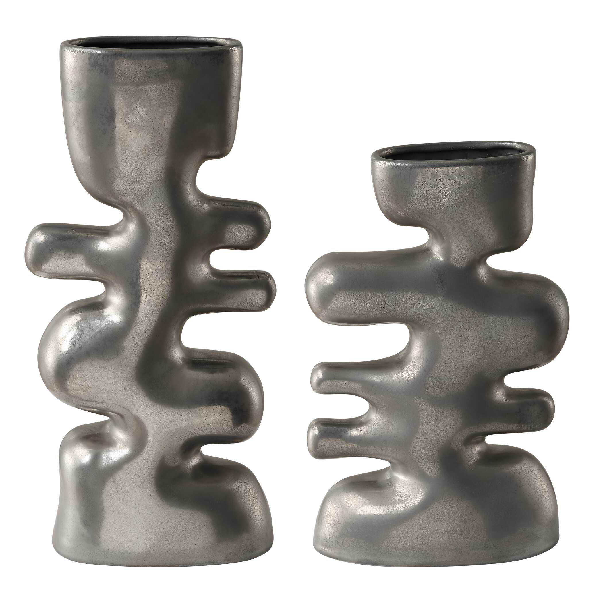 Free Flowing Nickel Vases Set/2, Decorative by Uttermost, 7" width x 14.25" height x 3.5" depth View 4