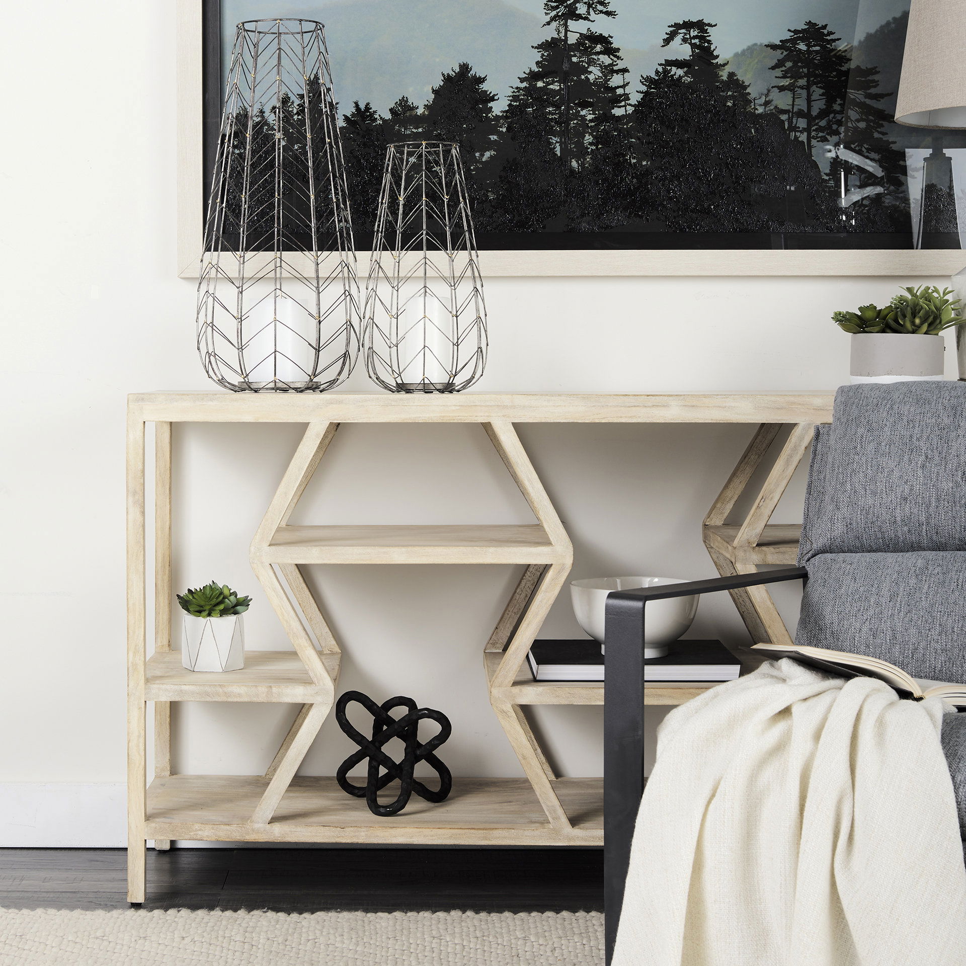 Petiole II Large Gold Toned Metal Table Candle Holder, Candles & Candle Holder by Mercana, 10.83" length x 10.83" width x 24.21" height View 4