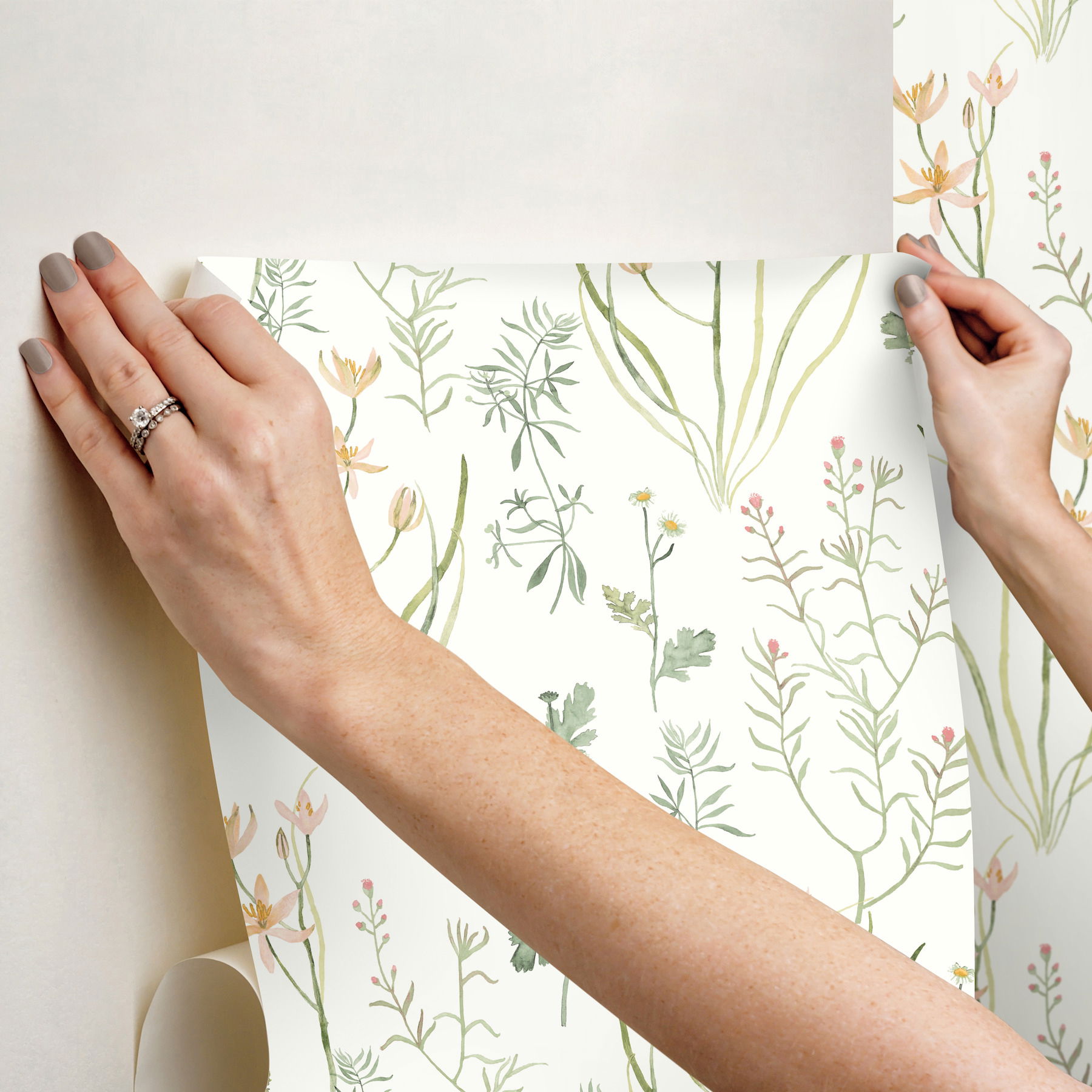 Alpine Botanical Peach Peel & Stick Wallpaper large image 