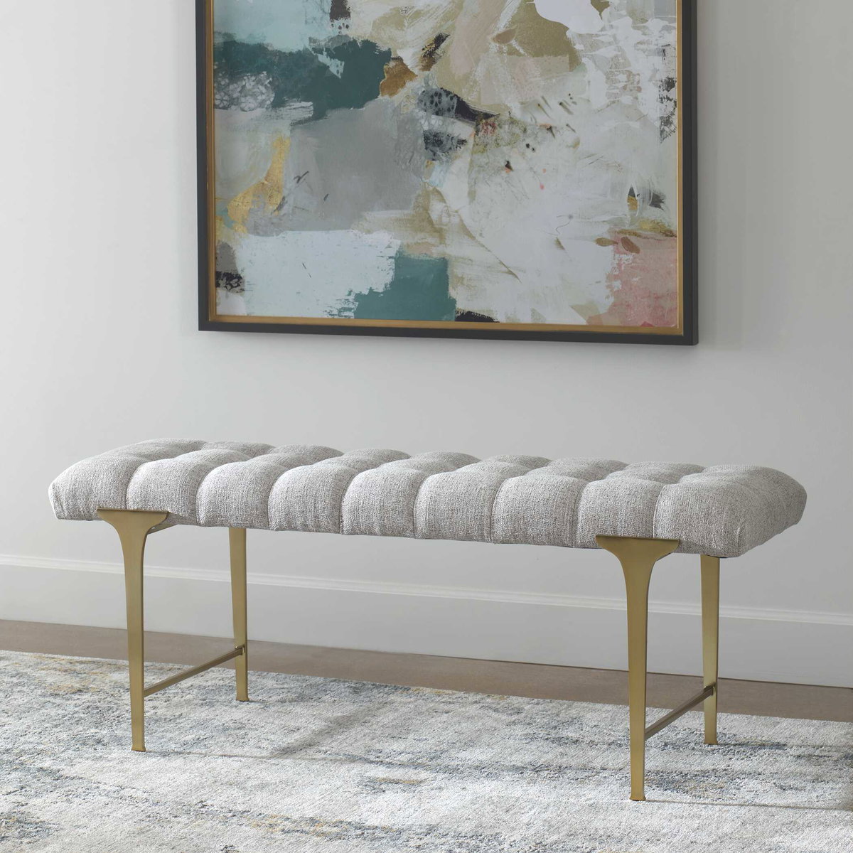 Imperial Upholstered Gray Bench, Benche by Uttermost, 48" width x 19" height x 16" depth View 4