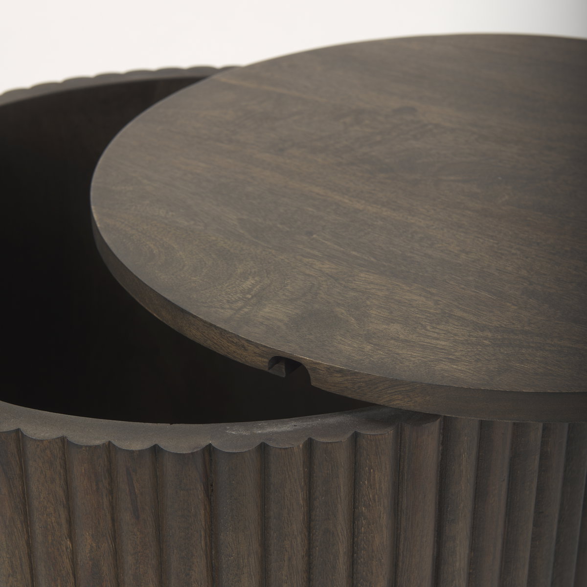 Terra 18L x 18W x 22H Dark Brown Wood Fluted Round Side Table, Side & End Table by Mercana, 18" length x 18" width x 22" height View 8