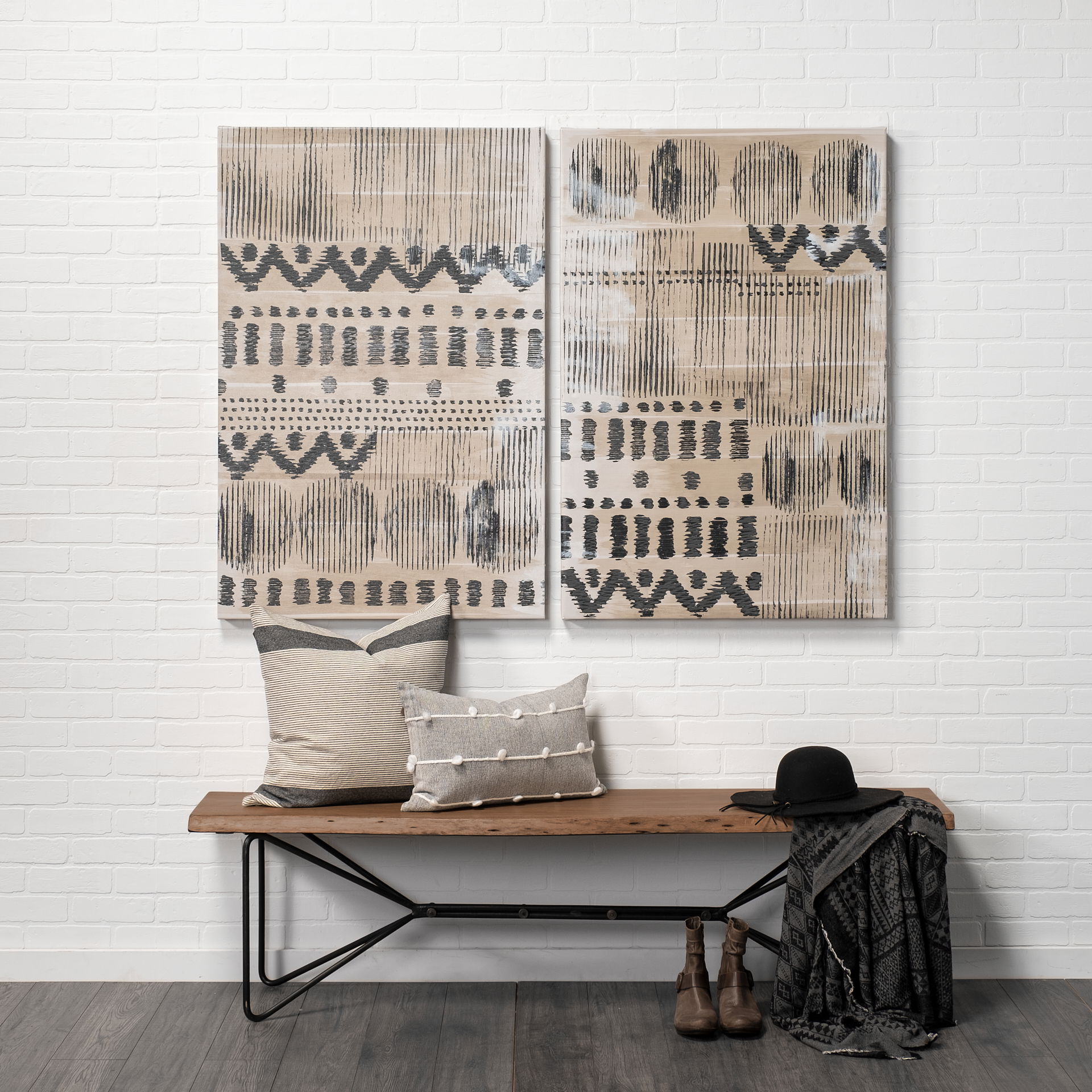 Papillion III 66x18 Natural Solid Wood and Iron Dining Bench, Benche by Mercana, 66" length x 16" width x 17.75" height View 2