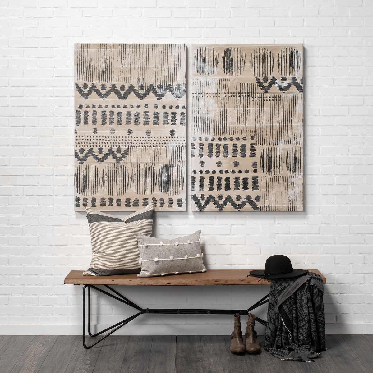 Papillion III 66x18 Natural Solid Wood and Iron Dining Bench, Benche by Mercana, 66" length x 16" width x 17.75" height View 2