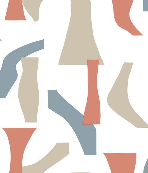 Modernist Coral & Blue Peel & Stick Wallpaper