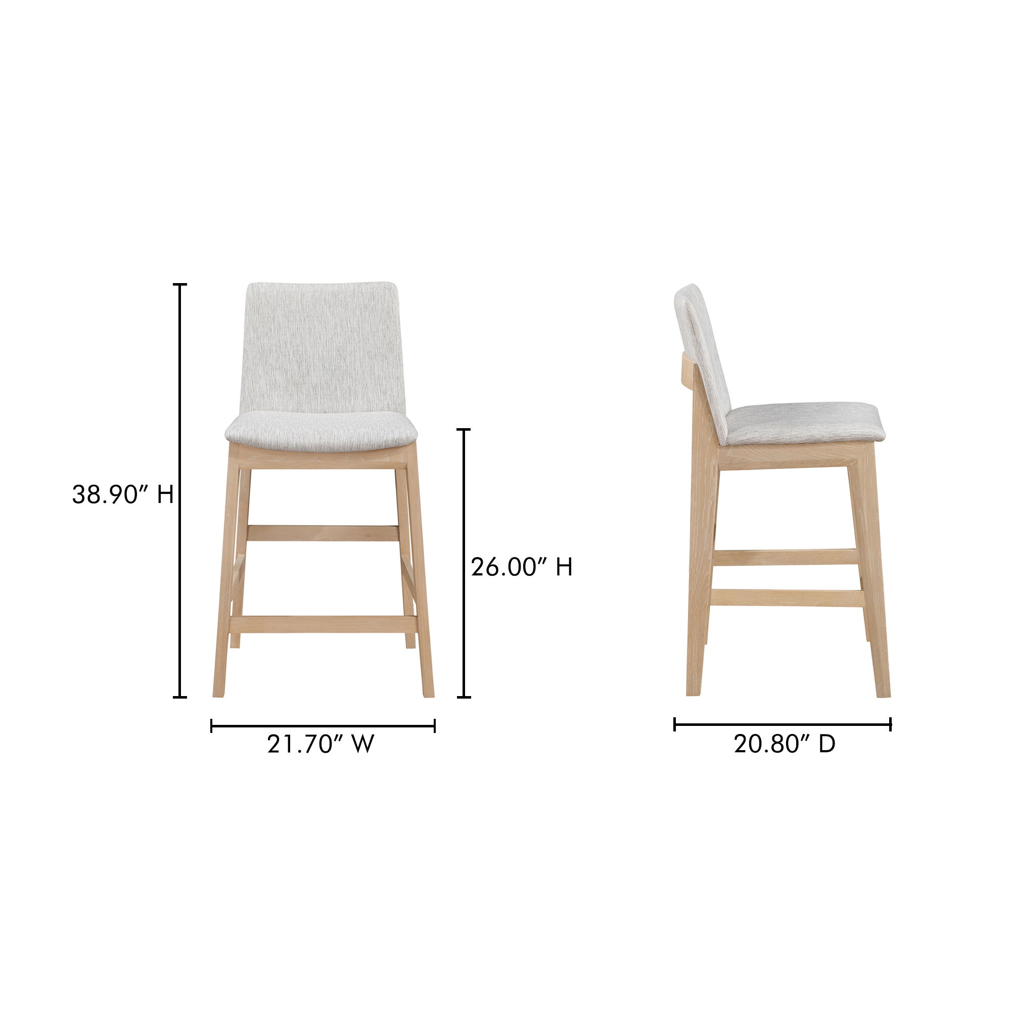 Deco Oak Counter Stool Light Grey, Counter & Bar Stool by Moe's Home, 21.7" width x 38.9" height x 20.8" depth View 7