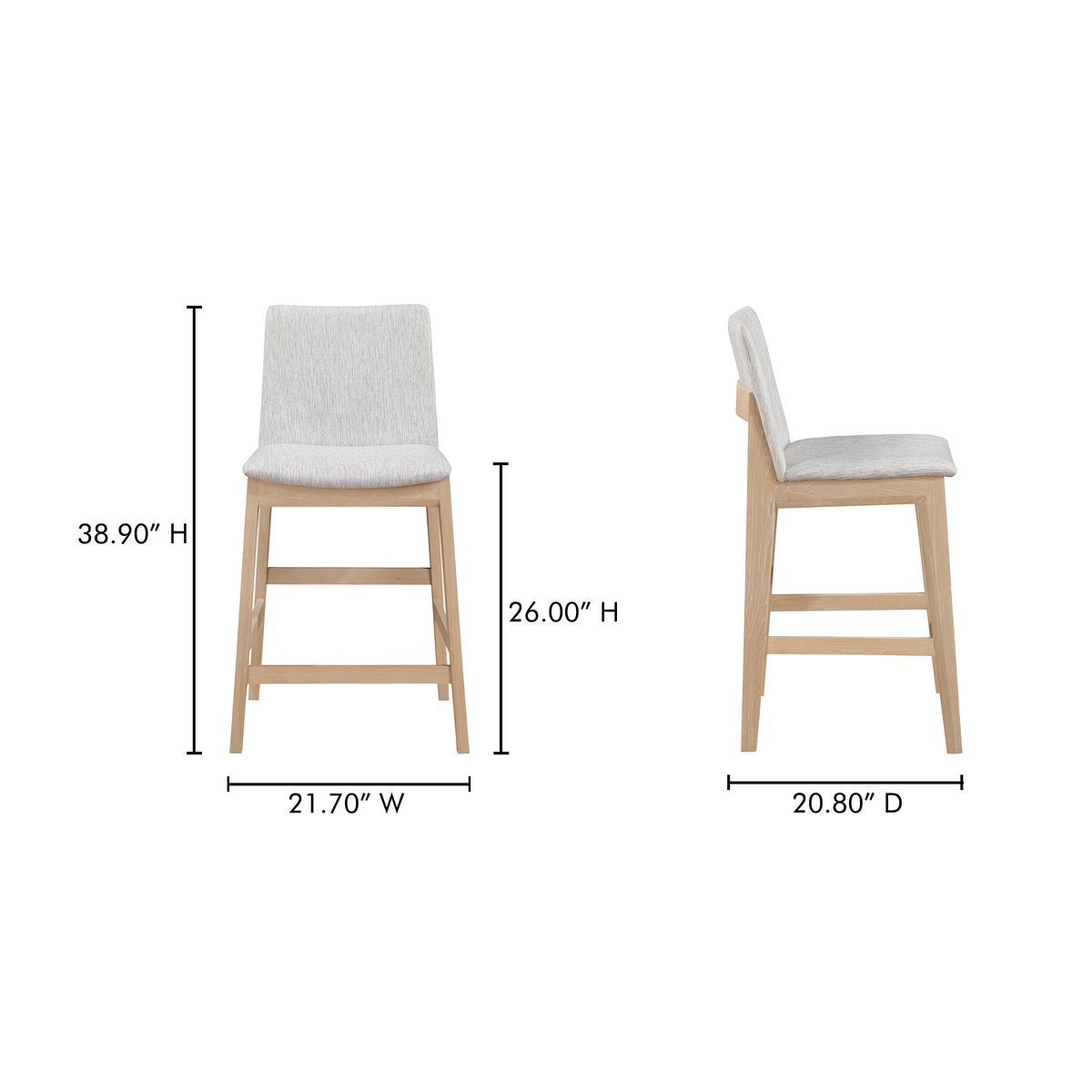 Deco Oak Counter Stool Light Grey, Counter & Bar Stool by Moe's Home, 21.7" width x 38.9" height x 20.8" depth View 7
