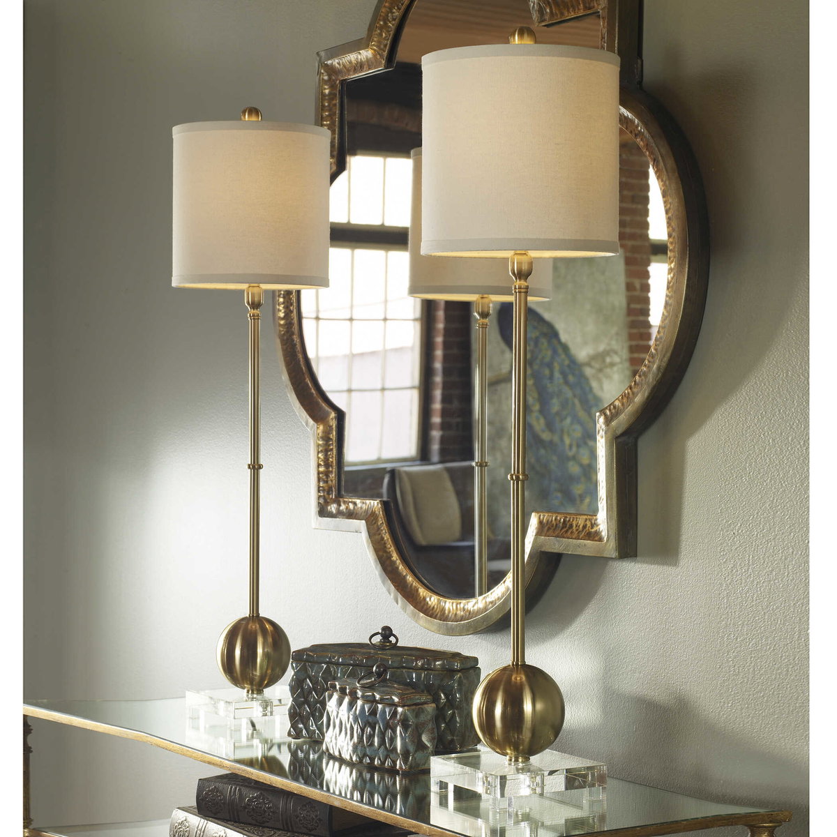 Laton Brass Buffet Lamp, by Uttermost, 9" width x 2'11" height x 9" depth View 5