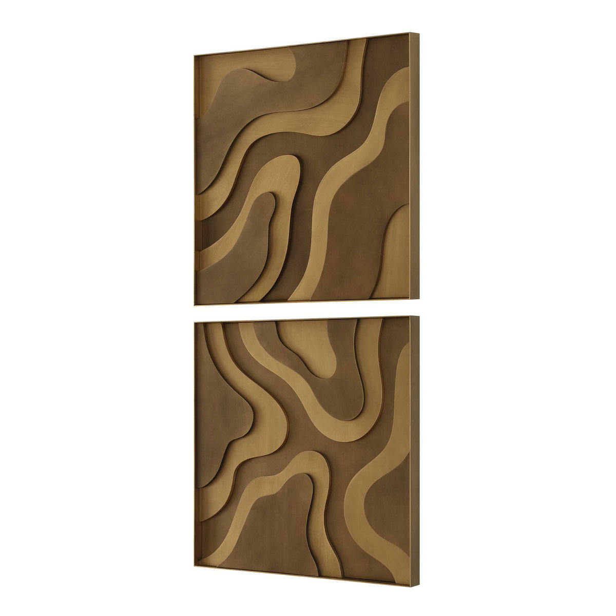 Golden Terrain Wooden Wall Decor Set/2, Sculptural Wall Art by Uttermost, 19.87" width x 19.87" height x 1.62" depth View 4