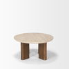 Syona Travertine + Mango Wood leg Oval Coffee table, by Mercana, 44" length x 30" width x 16" height thumbnail 5