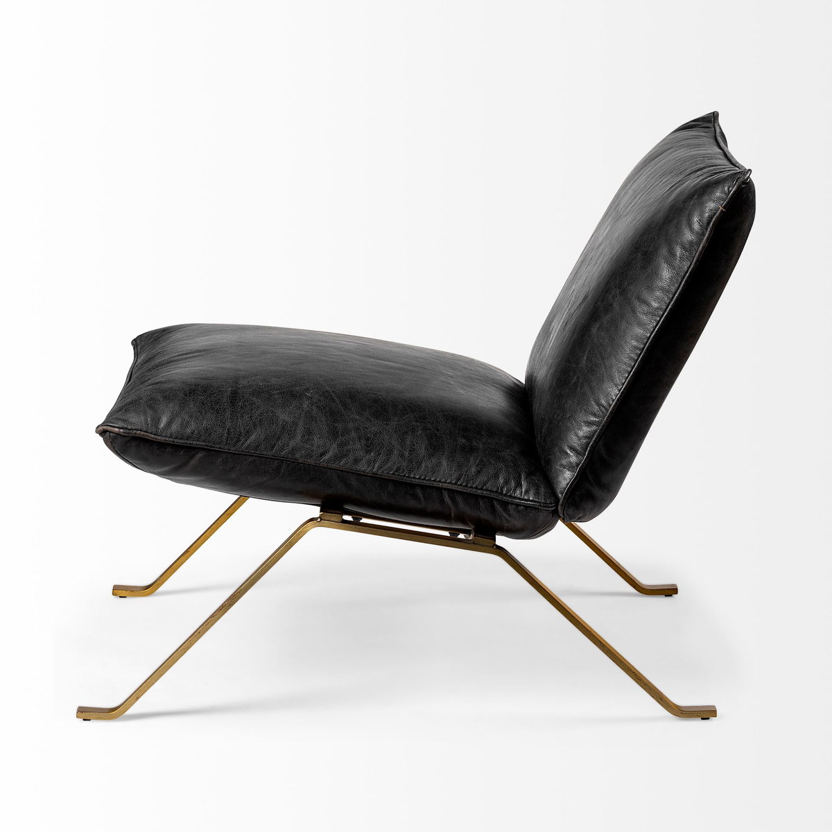 Flavelle II Black Leather Cushion Seat and Solid Iron Base Accent Chair, by Mercana, 28" length x 33.5" width x 27" height View 4