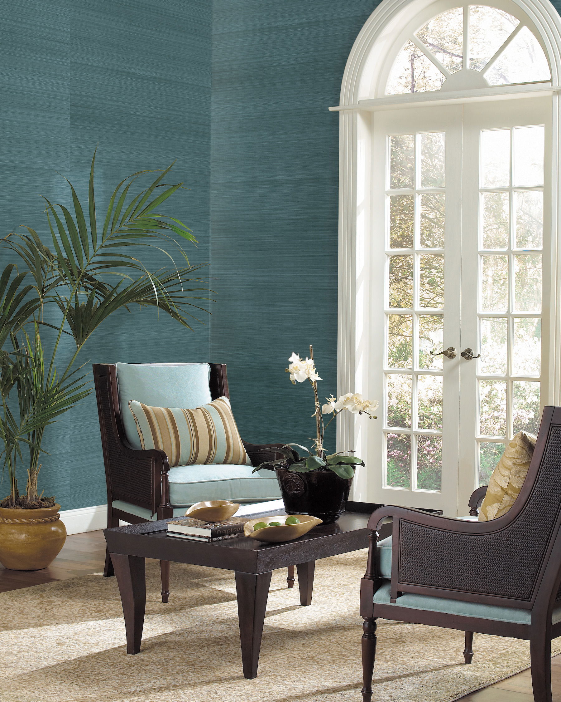 Sisal Twill Grasscloth Teal Wallpaper large image 