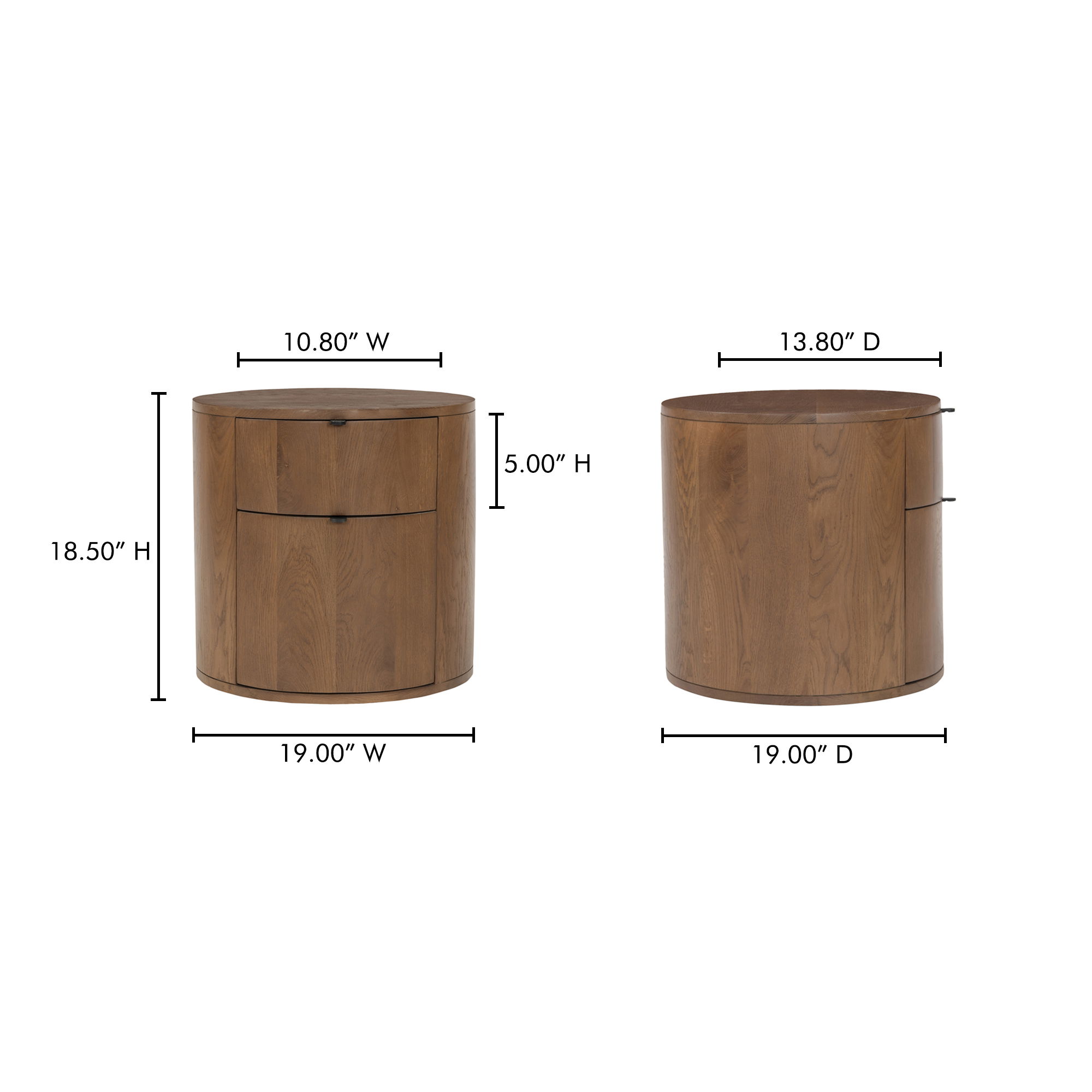 Theo Two Drawer Nightstand Brown, by Moe's Home, 19" width x 18.5" height x 19" depth View 11