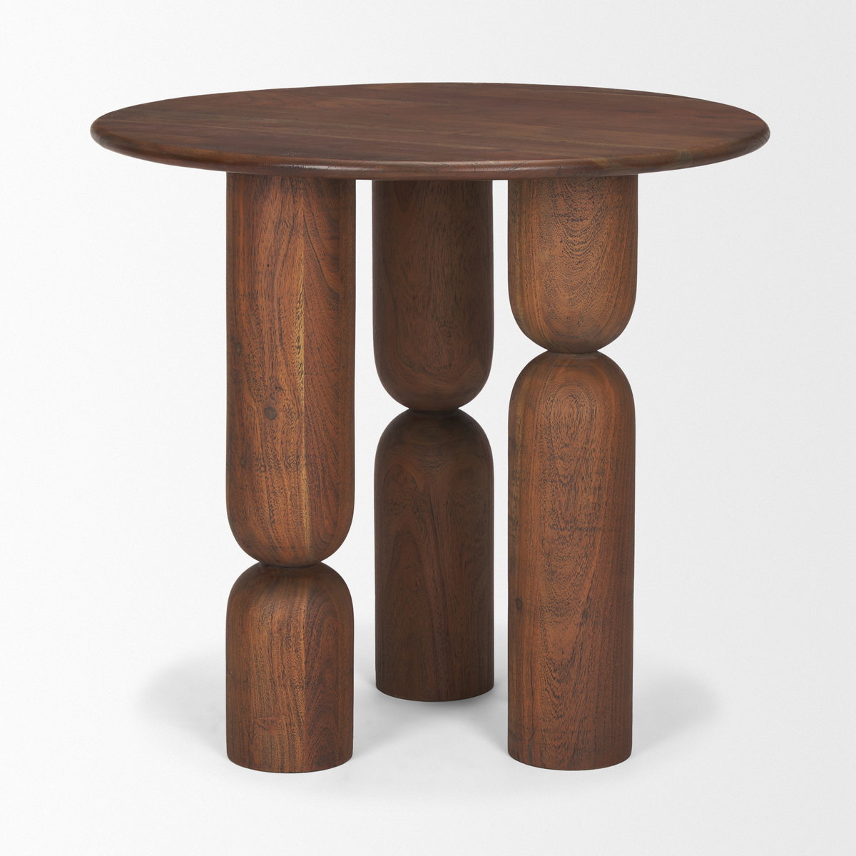 Sonel Pedestal Medium Dark Brown Acacia Wood Foyer Table, Side & End Table by Mercana, 32" length x 32" width x 30" height View 5