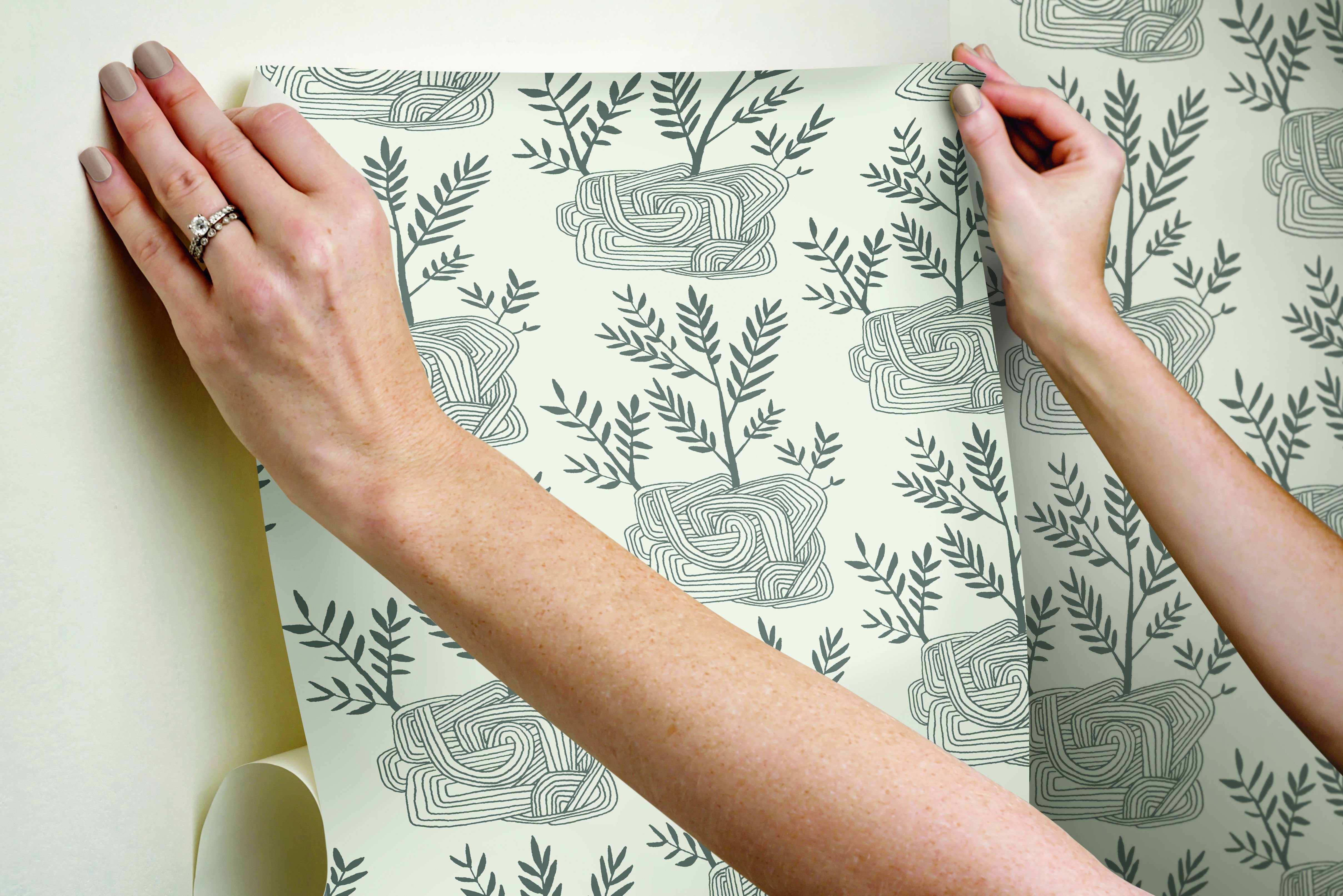 Seedlings Grey Peel & Stick Wallpaper, by York Wall, 20' length x 1'8.5" width x 0.02" depth View 6