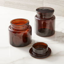 Online Designer Bedroom Apothecary Glass Bath Accessories, Amber, Small and Large Canisters, Set of 2