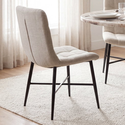Barrow Solid Back Dining Side Chair | Beige Fabric with Black Metal