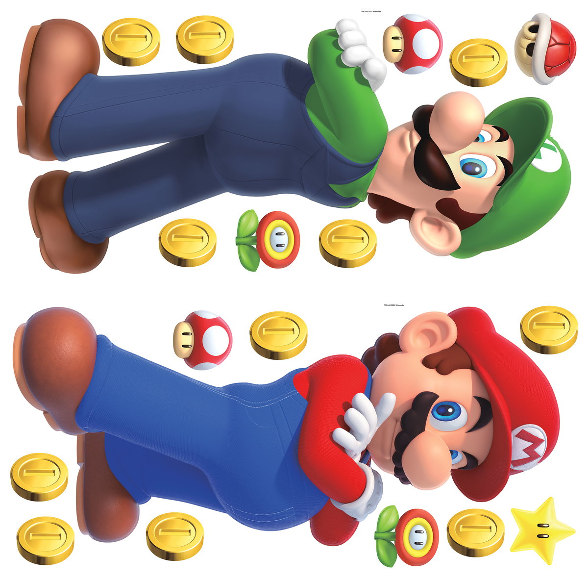 Super Mario Luigi & Mario Giant Wall Decals, by York Wall, 1'4.8" length x 3'0.5" width x 0.02" depth