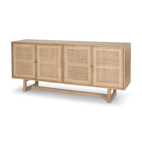 Grier 72.0L x 18.75W x 31.5H Light Brown Solid Wood with Cane Sideboard