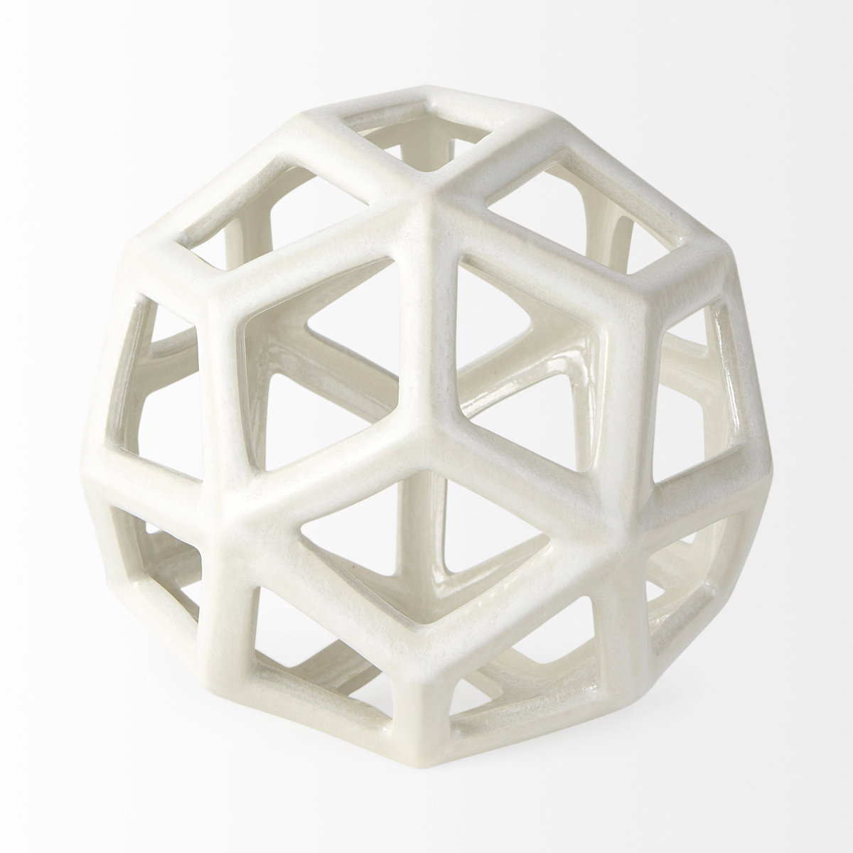Geom  White Ceramic Geometric  Object, Decorative Object by Mercana, 7.09" length x 7.09" width x 7.09" height View 3