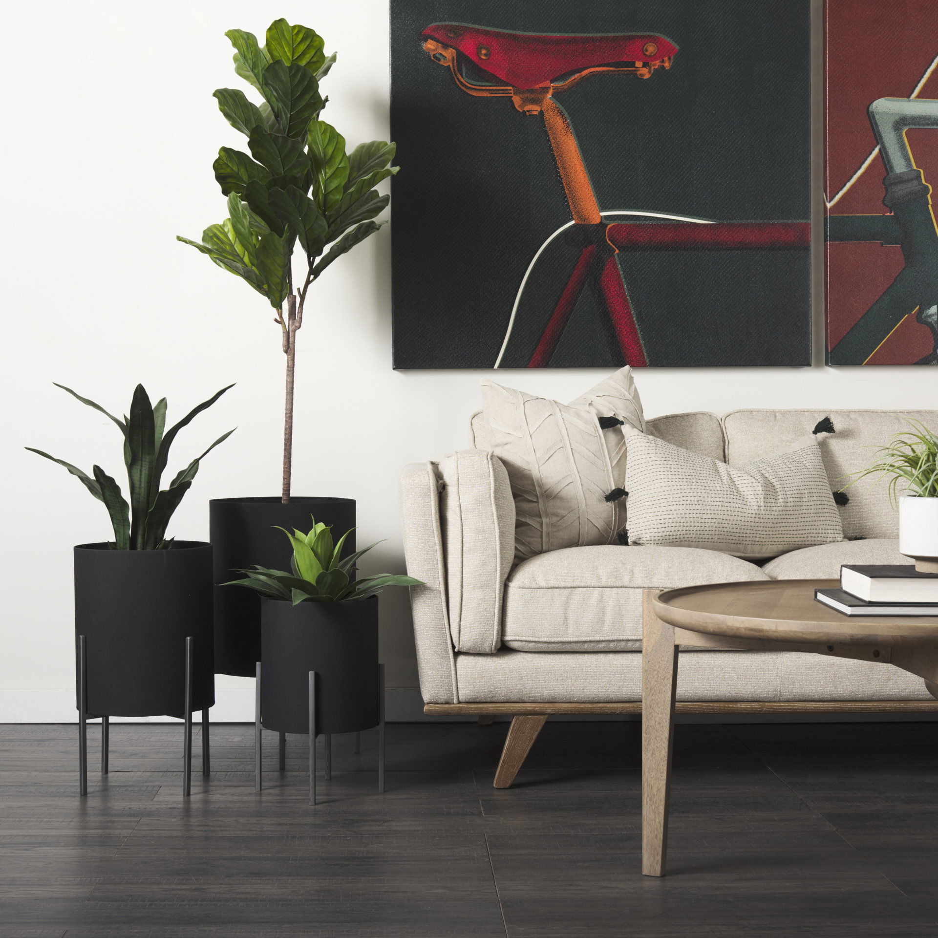 Claypoole (Set of 3) Black Plant Stands, Planter by Mercana, 15" length x 15" width x 24.5" height View 5