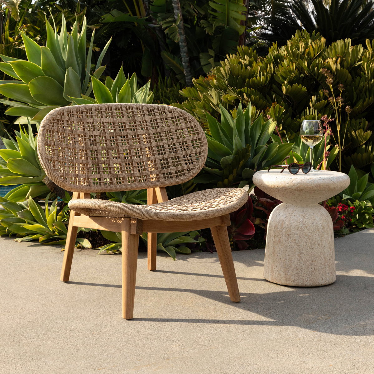 Marcellus Outdoor Side Table Natural, Side & End Table by Dovetail, 16.5" width x 18.32" height x 16.5" diameter x 16.5" depth View 3