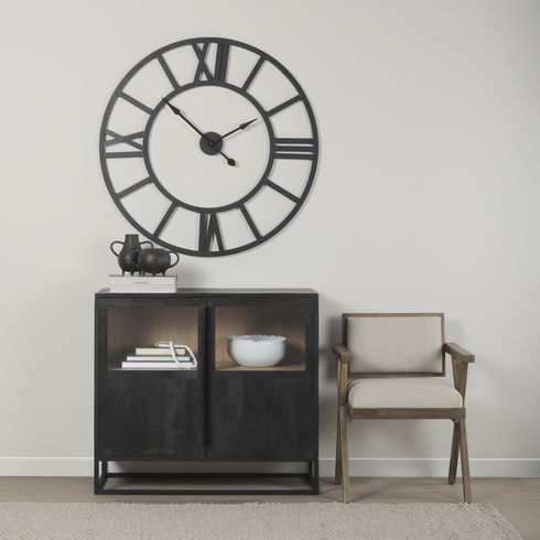Sloan Black Wood with Black Metal Frame Accent Cabinet