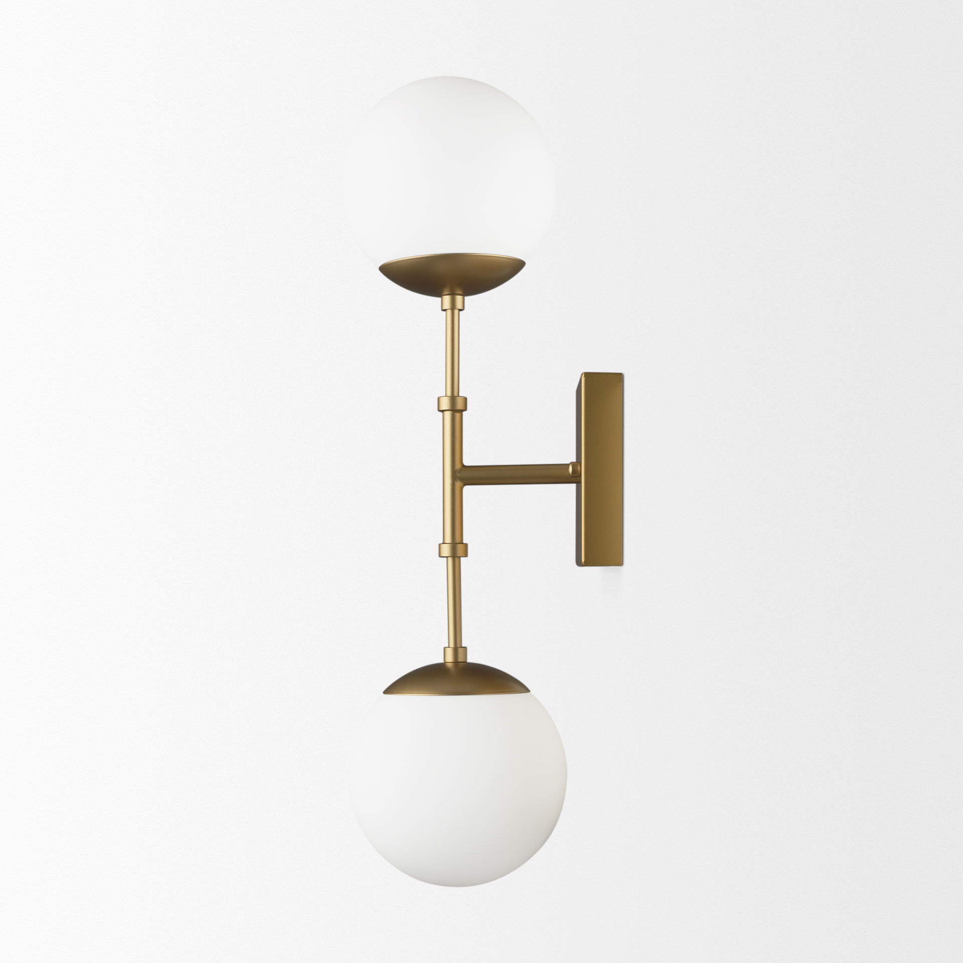 Edie Brushed Gold Metal with Frosted Glass Globes 2-Light Wall Sconce, by Mercana, 22" length x 7.5" width x 6" height View 4