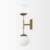 Edie Brushed Gold Metal with Frosted Glass Globes 2-Light Wall Sconce, by Mercana, 22" length x 7.5" width x 6" height thumbnail 4