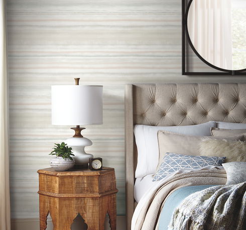 Fleeting Horizon Stripe Clay & Mint Peel & Stick Wallpaper