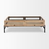 Arelius 42'L Rectangular Light Brown Wood with Black Metal Base Display Coffee Table, by Mercana, 49.5" length x 29.5" width x 15" height thumbnail 2
