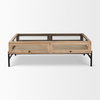 Arelius 49.5'L Rectangular Light Brown Wood with Black Metal Base Display Coffee Table, by Mercana, 49.5" length x 29.5" width x 15" height thumbnail 2