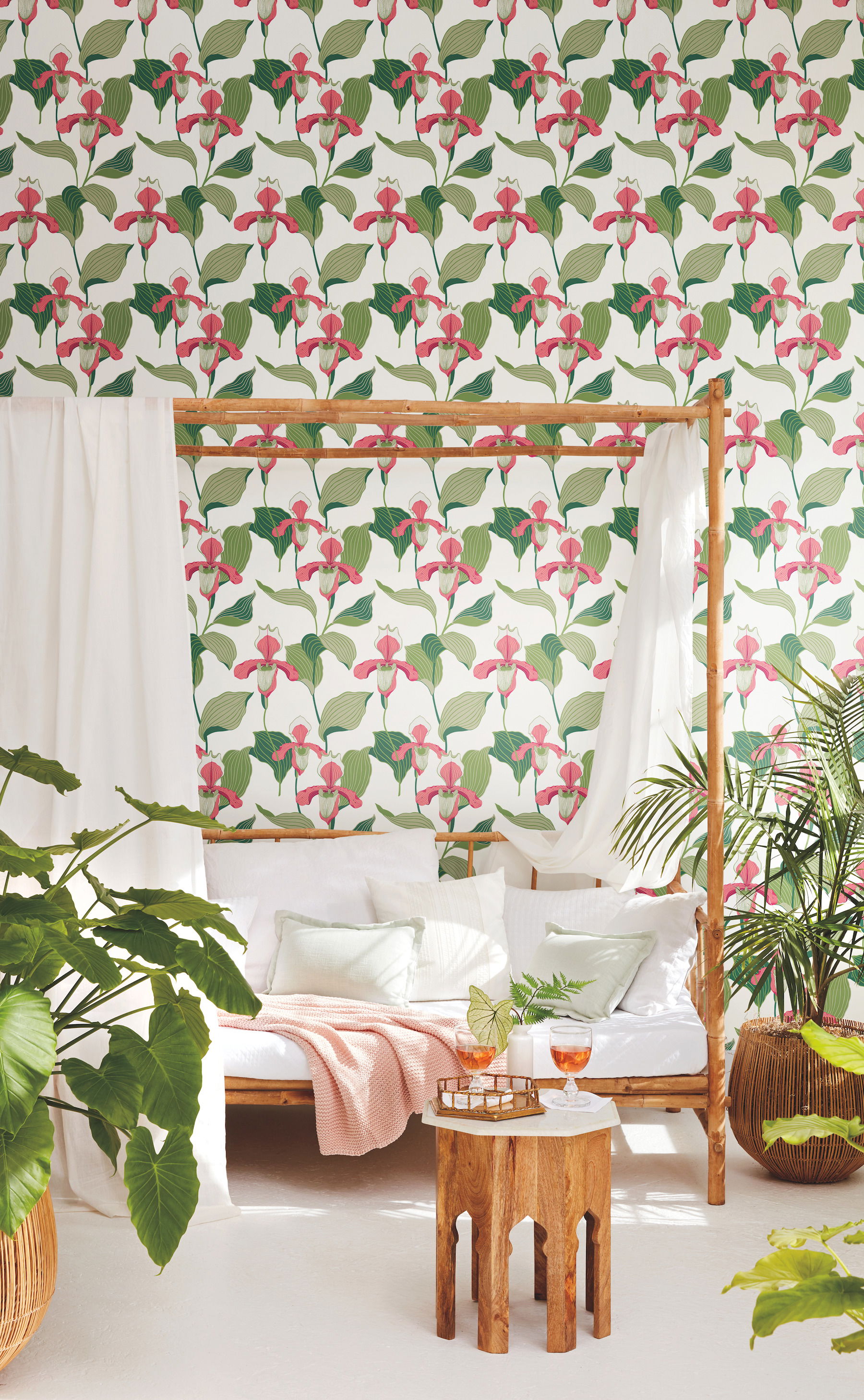 Coral & Green Lady Slipper Wallpaper, by York Wall, 27' length x 2'3" width x 0.02" depth View 3