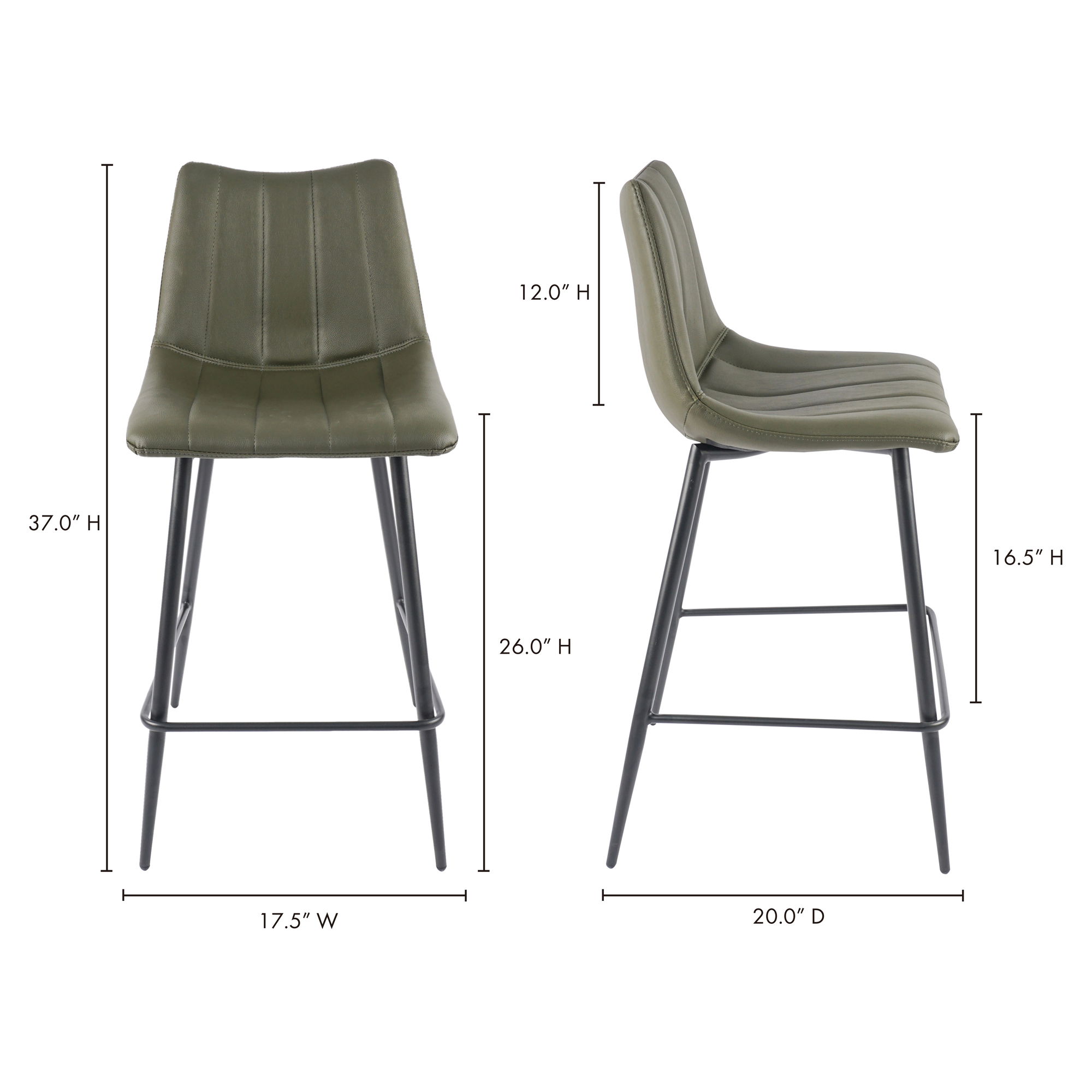 Alibi Counter Stool Dark Green - Set Of Two, Counter & Bar Stool by Moe's Home, 17.7" width x 37" height x 20" depth View 12
