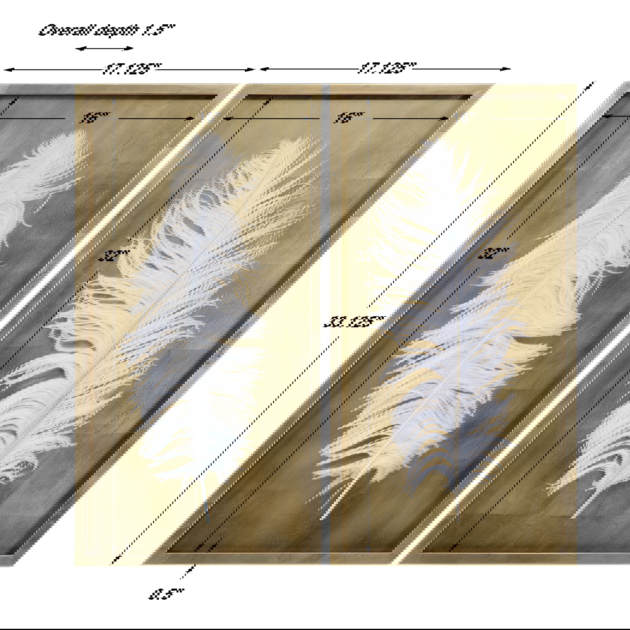 White Feathers Gold Shadow Box Set/2, Sculptural Wall Art by Uttermost, 17.12" width x 33.12" height x 1.5" depth View 3