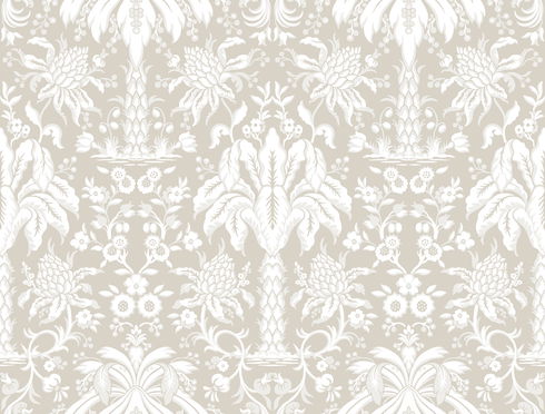 Palmetto Palm Damask Beige Wallpaper